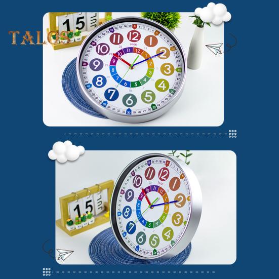 Wall Clock Silent Nonticking Scientific Design Easy To Read Battery Operated Colorful Teaching Time Clock Kids Learning Tool