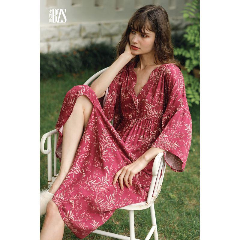 

2024 Summer Poppin Pajamas Dress Long Artificial Cotton Thin Short Sleeve Cotton Silk Loose plus Size Nightdress Women Long Dress M [recommend 52.50 kg-60.00 kg]]