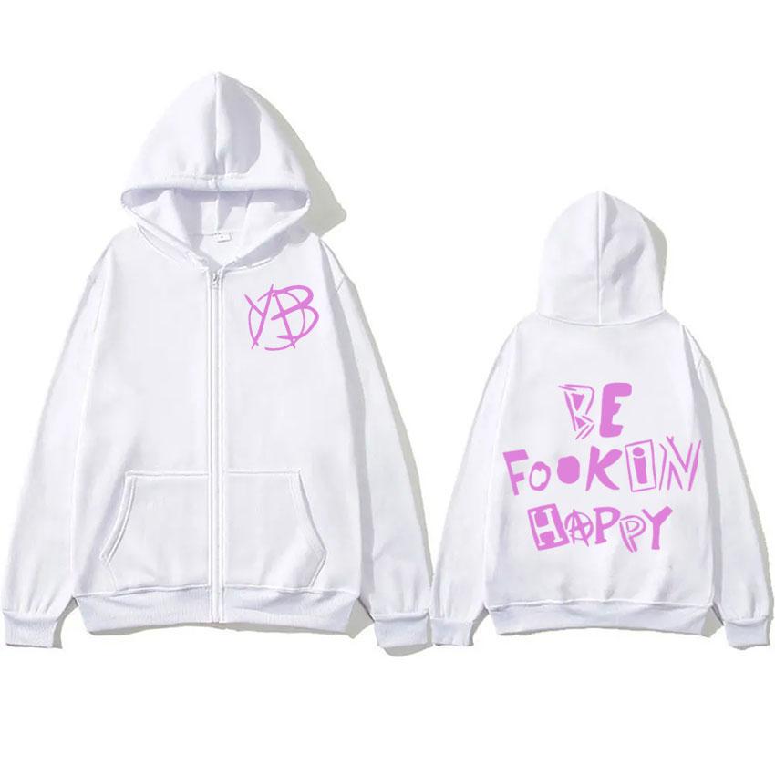 Rocksänger Yungblud Be Fookin Happy Reißverschluss-Hoodies Herrenbekleidung Hipster Übergroß Zip Up Ästhetisches Sweatshirt Gemütliche Jacke Mantel