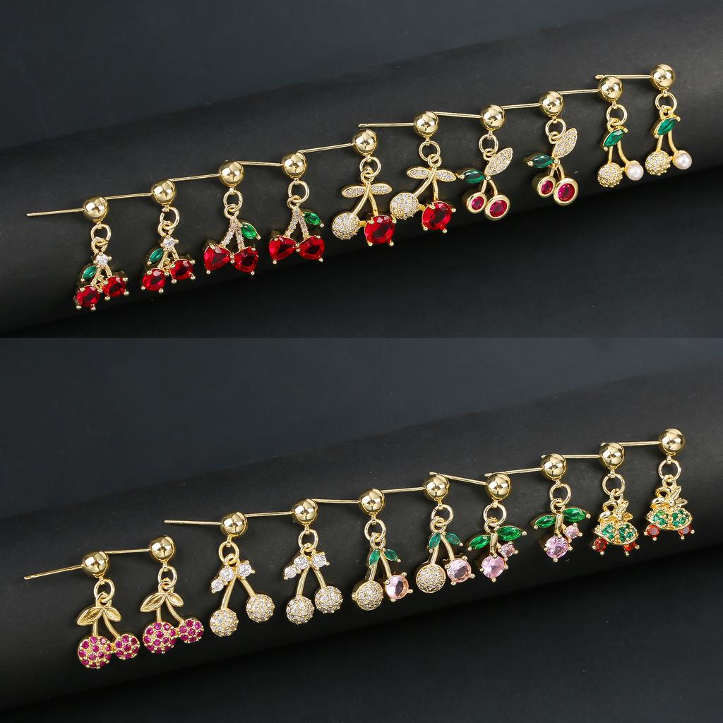 New Sweet Cherry Earrings for Women Red Cherry Fruit Stud Earring Cute Girl Simple Exquisite Edition Luxury Designer Jewelry