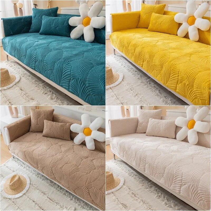 Thick Plush Sofa Towel Universal Non-Slip Corner Sofa Cushion Armrest Velvet Sofa Cover Mat Home Decoration Cover Solid Color