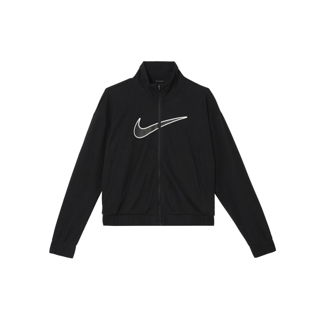 Nike Dri-Fit Swoosh Run Logo Print Zip-Up Stand Collar Jacket Women Jackets Black DQ6384-010