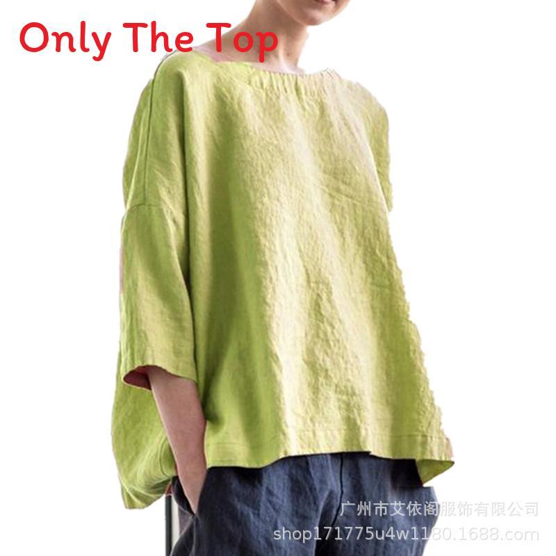 Bohemian Style Cotton Linen Loose Fit Shirt With Patchwork Design For Casual Women
