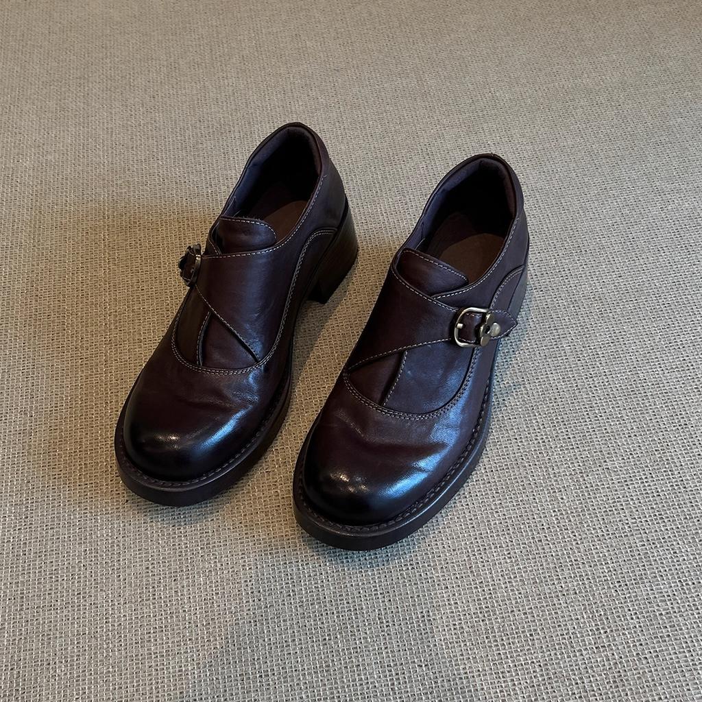 British style loafers versatile platform leather buckle small single shoes women's thick heel
