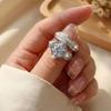 2Pcs Brilliant Square Zircon Promise Ring Set for Women Elegant Vintage Luxury Stackable Finger Ring Anniversary Party Jewelry