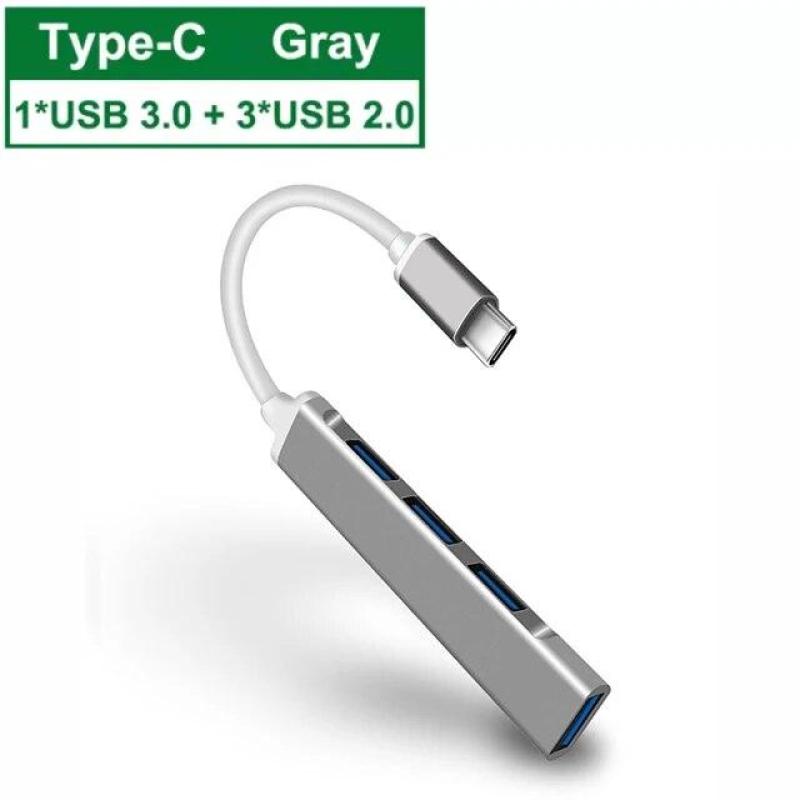 Концентратор USB 3.0 4 в 1, 4-портовый мульти-сплиттер-адаптер с функцией USB2.0 USB3.0 OTG, концентратор типа C, аксессуары для портативных компьютеров, для клавиатуры U-диска type c серый