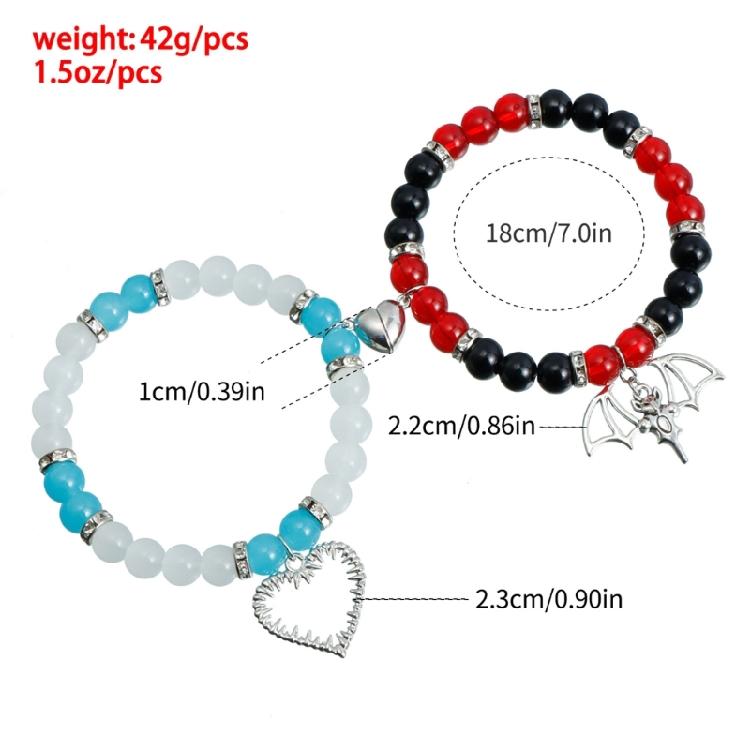 2Pieces Elegant Crystal Bead Bracelet Magnetic Clasp Handchain for Couples Adjustable Matching Wristbands Accessory