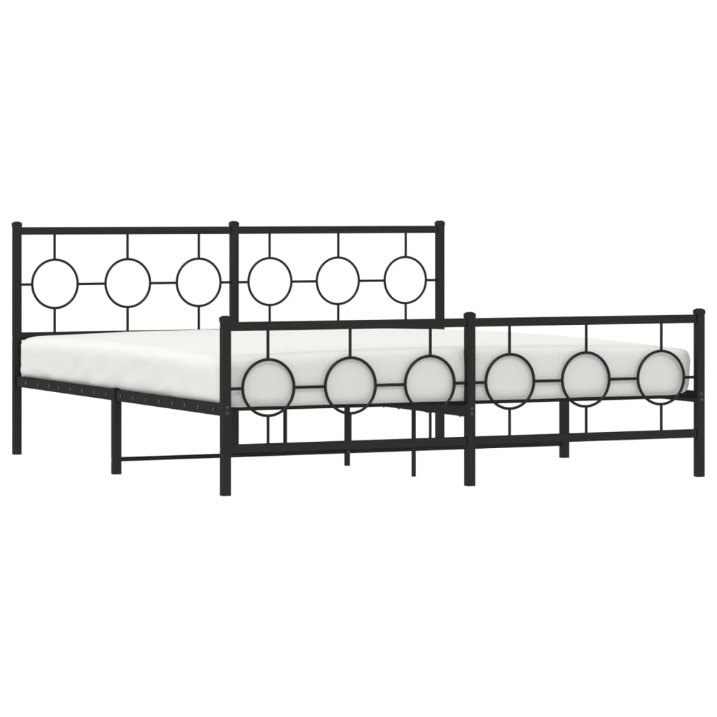 Metal Bed Frame with Headboard and Footboard Black 183x213 cm
