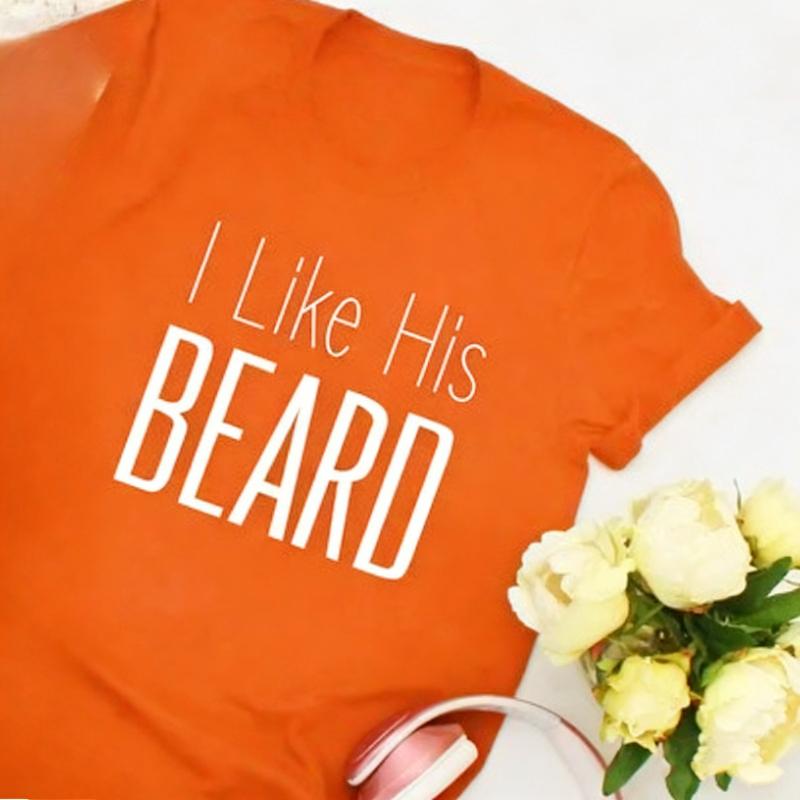Ihr Hintern Ich mag seinen Bart Lustiger Einfacher Buchstabendruck T-Shirt Oberteile Valentinstagsgeschenk für Paare Niedlich Passend Normal Kurzarm