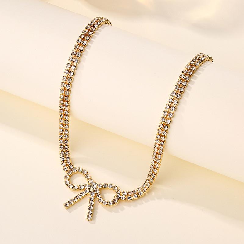 Alloy Butterfly Bow Necklace For Women With Multilayer Design And Elegant Pendant