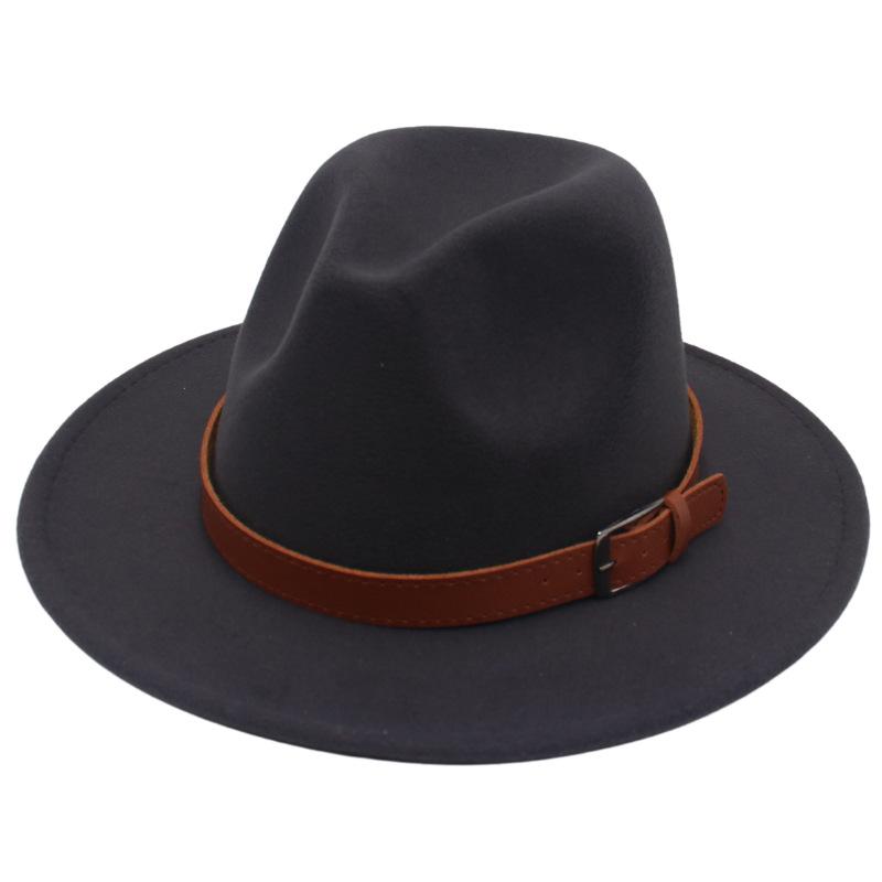 British Style Gentleman'S Top Hat Versatile Trendy Suit Matching Top Hat Belt Buckle Felt Fedora