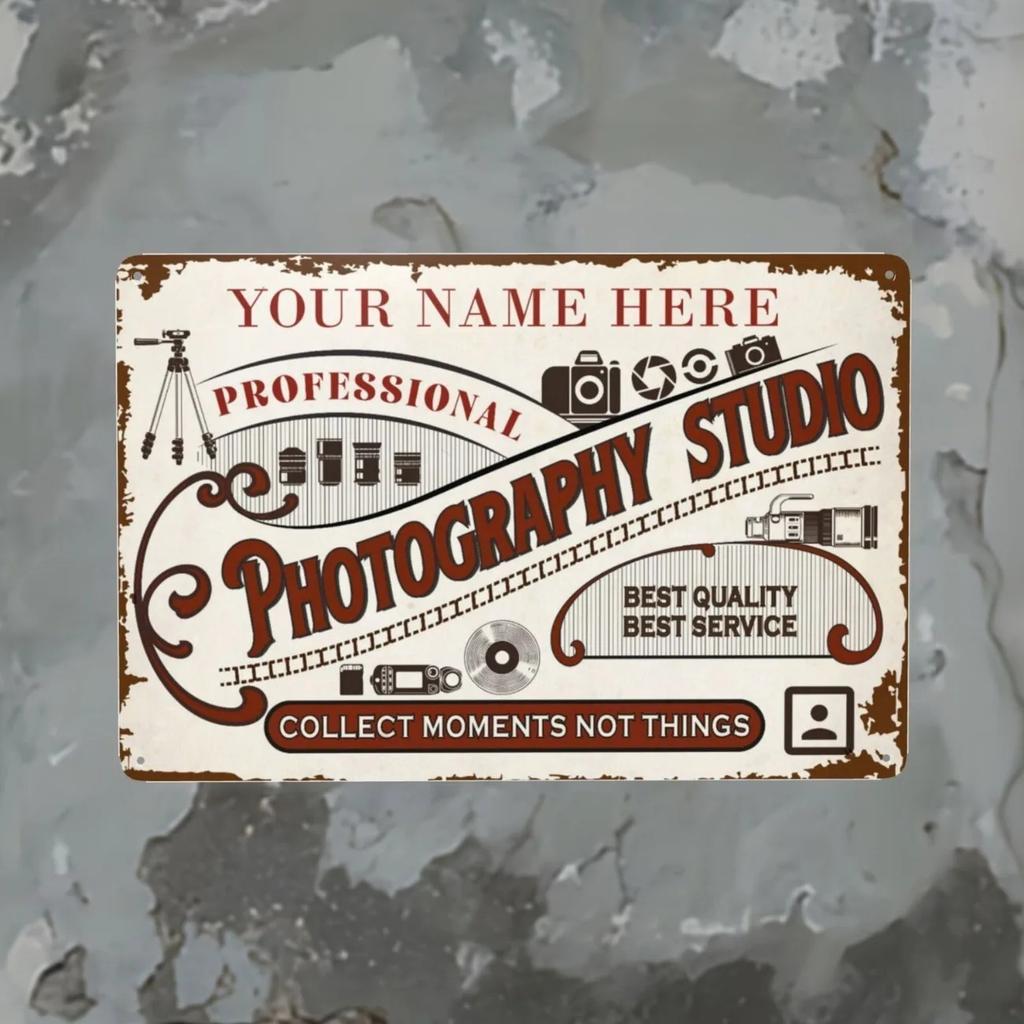 Custom Name Metal Sign Photography Studio Wall Decor Personalized Photographer Home Art