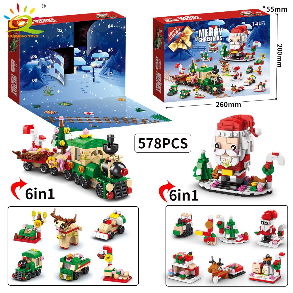 Christmas Countdown Calendar Elk Deer Santa Claus Building Blocks City Snow House Xmas Tree Bricks Set Toy for Children