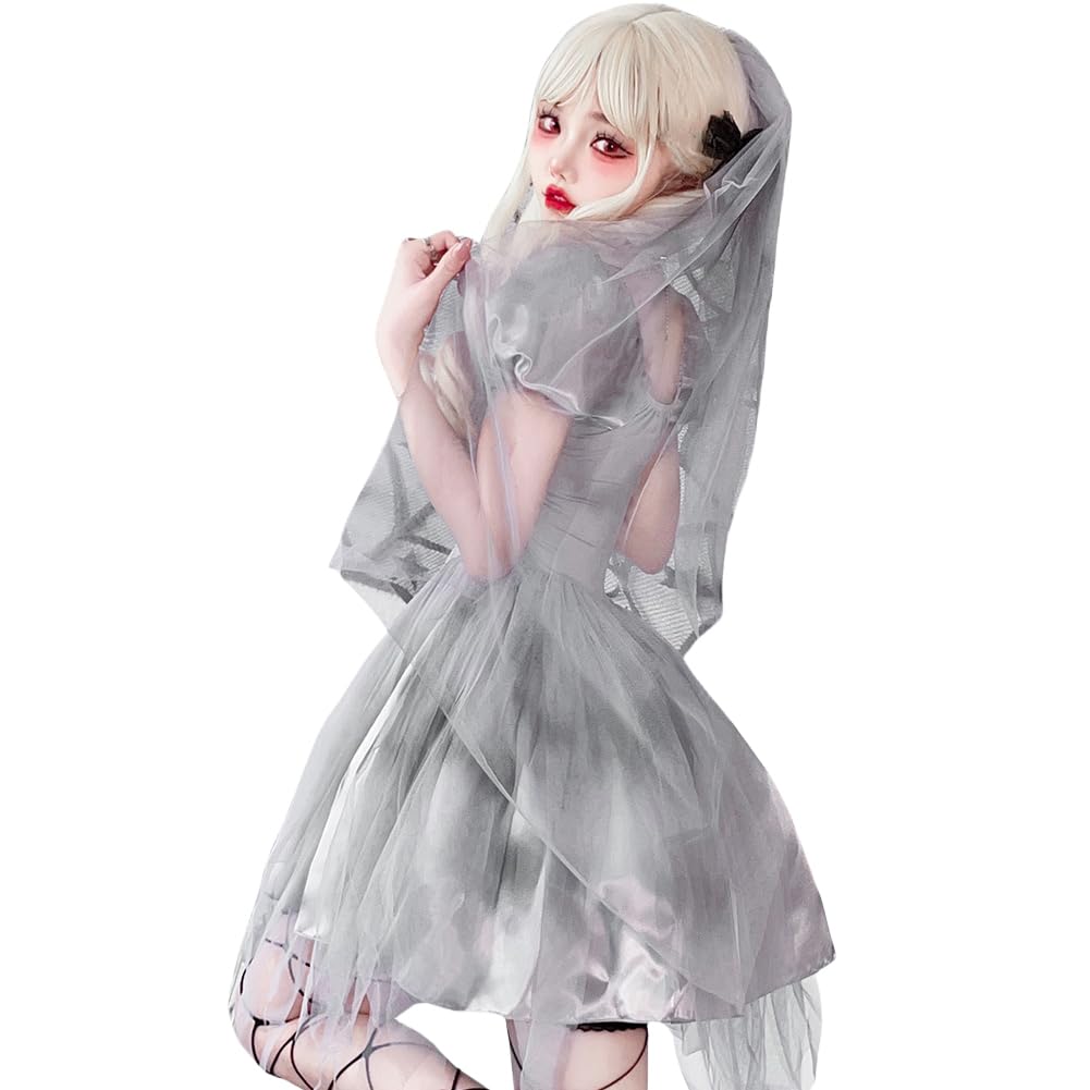 Ymgot Bride Zombie Cosplay Halloween Ghost Costume with Veil Women's (Medium)