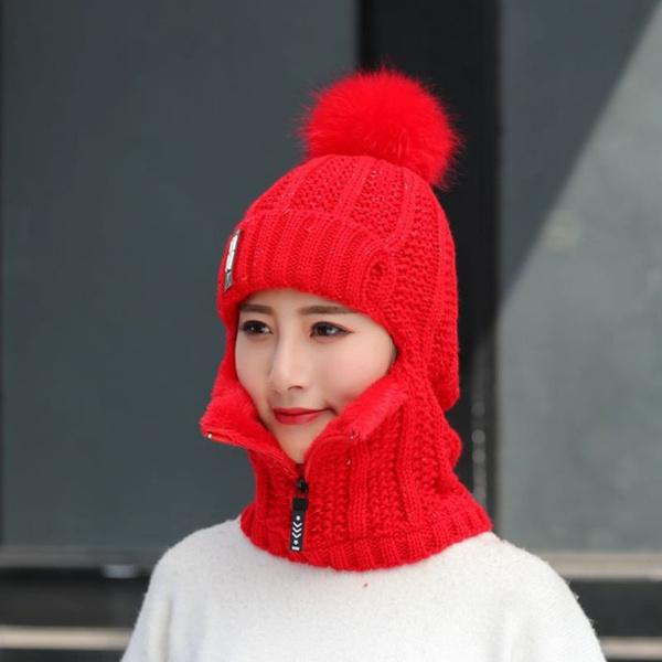 

Fashion Women Wool Knitted Hat Ski Hat Sets For Female Windproof Winter Outdoor Knit Thick Siamese Scarf Collar Warm Pompoms Hat Warmer Beanies Hat красный