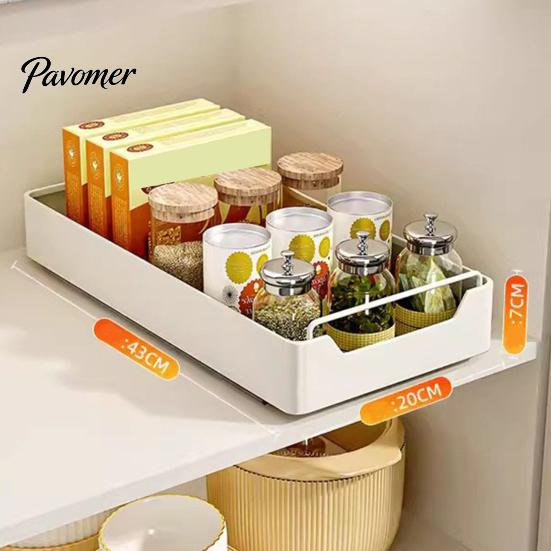 Pull Out Cabinet Organizer Fixed with Adhesive Nano Film Punch-free Heavy Duty Slide Pantry Shelves Sliding Drawer Shelf for Kitchen Living Room