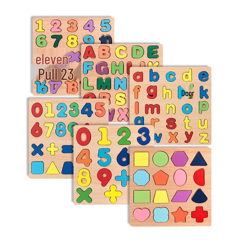 Wooden Educational Building Blocks for Kids: Letters, Numbers, Shapes & Colors Puzzle Set