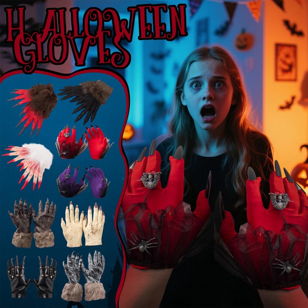 Halloween Animal Gloves, Plush LatexGhostClaw Covers, Escape Room, Haunted House ThemePark Horror Costume Props