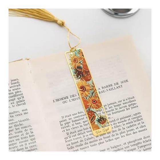 Elegant Metal Bookmarks with Tassels - Set of 6, Featuring Famous Paintings (Van Gogh) - Unique Gifts for Book Lovers, Teachers, Friends, and