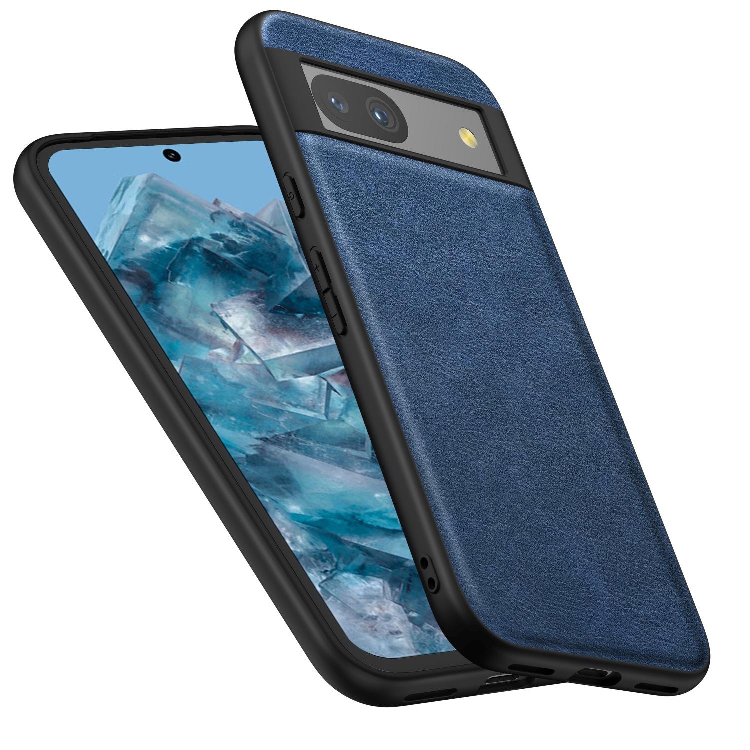 

For Google Pixel 8a Retro Phone Case PU Leather+TPU+PC Cell Phone Cover Blue