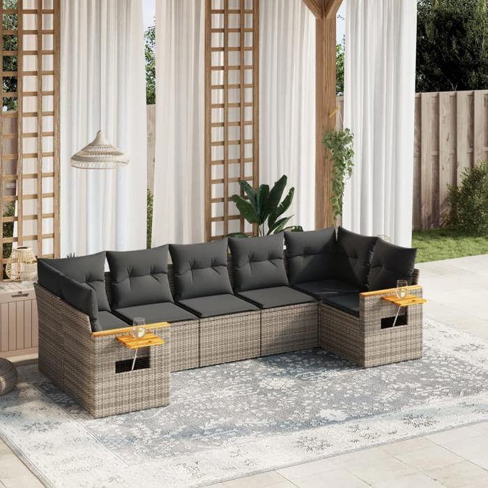 VidaXL Garden Lounge Set with Cushions 7 Pcs, Patio Sofas, Patio Furniture Set, Outdoor Furniture, Grey 3227110