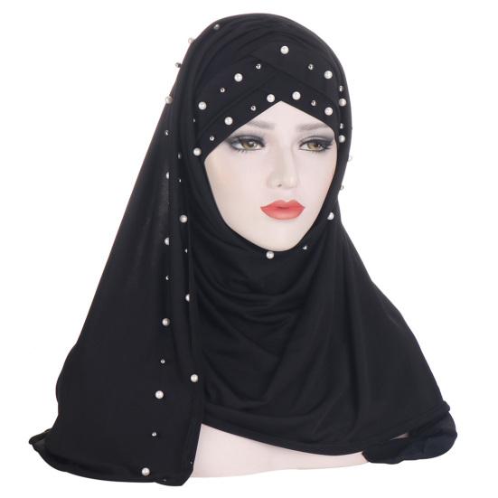 

Fashion Women Headscarf Round Beads Faux Pearl Headwear Scarf Wrap for Daily Life чорний