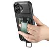 SUTENI H13 For iPhone 16 Case Card Holder Wristband Waxy Texture Leather+TPU+PC Cover