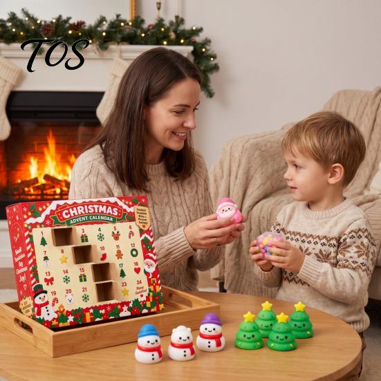 Holiday Surprise Countdown Christmas Squeeze Advent Calendar 2026, 24 Days Mini Slow Rising Fidget Desktop Decoration Toys Calendar, Sensory