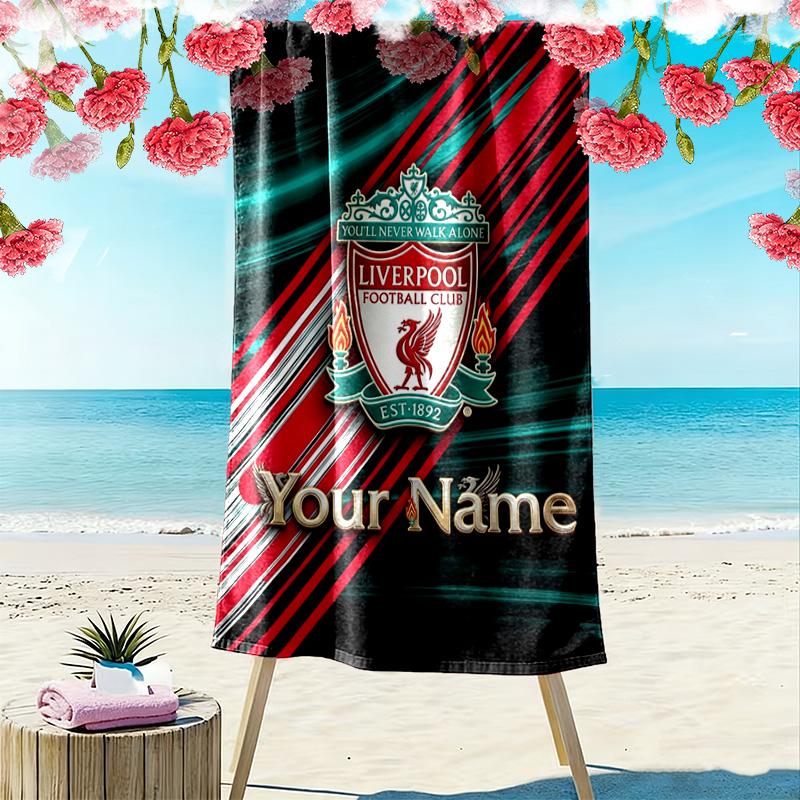 Name Custom Liverpool Football Club Print Beach Towel, Large Soft Quick Dry Towel for Beach Camping Swimming