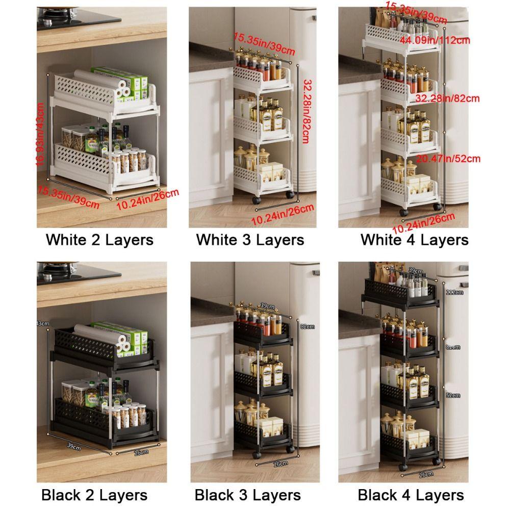 Plastic 2/3/4 Tiers Rolling Cart Space Saving Multi-Layer Storage Rack Bathroom