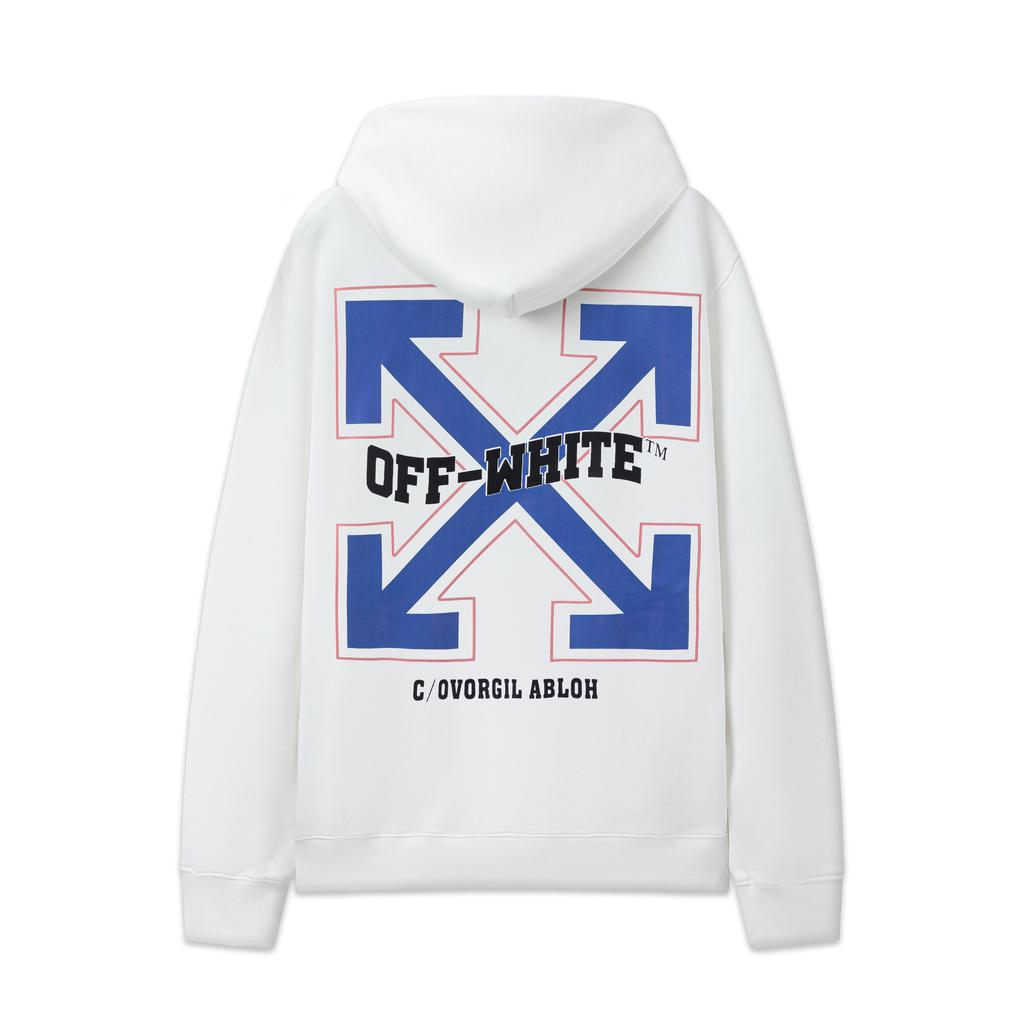 9095 Off-White 2025 Autumn and Winter New OW Blue Letter Arrow Pattern Men's and Women's Hooded Sweatshirt