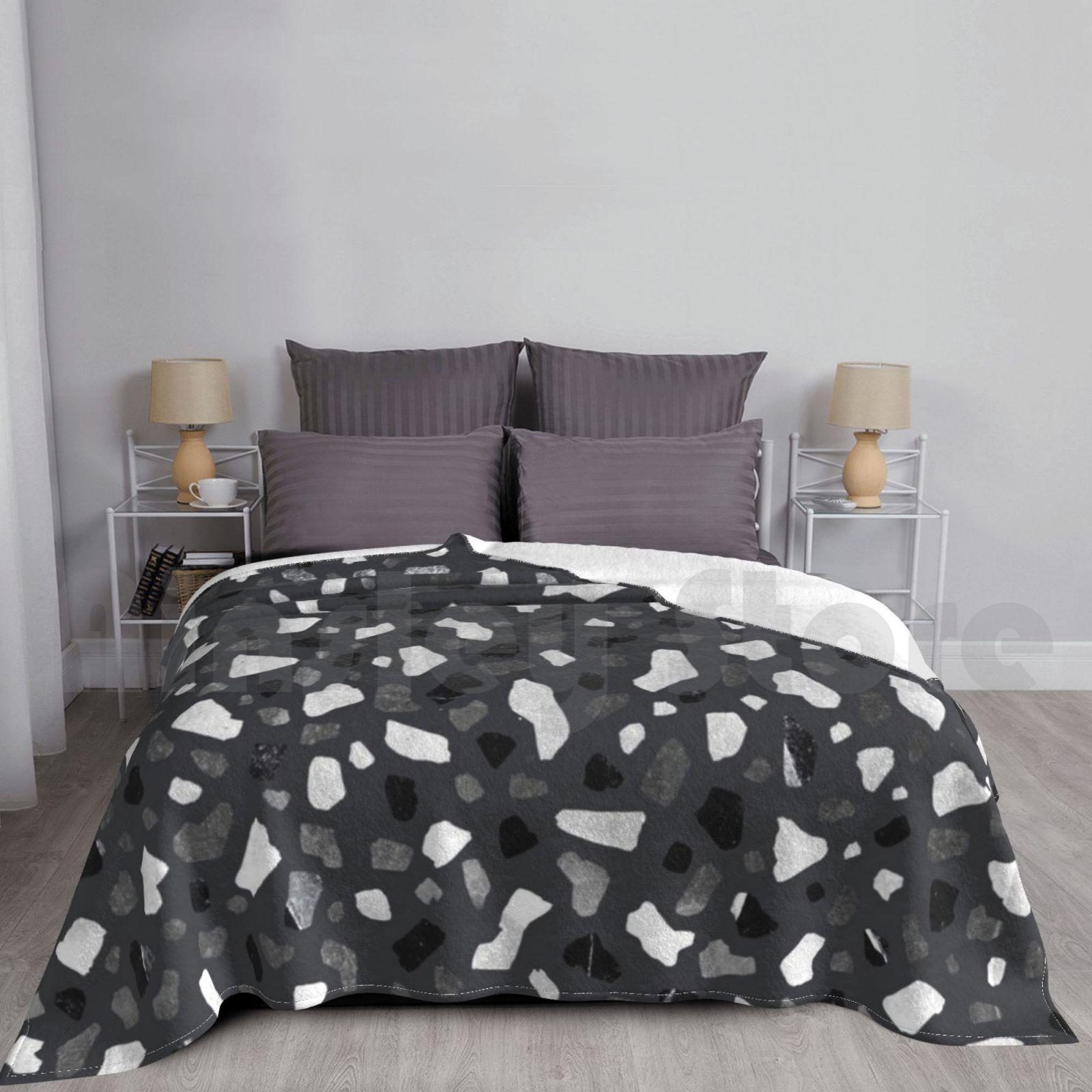 Blanket Terrazzo Dark Grey 948 Terrazo Vintage Pattern Seamless Marble Stone Fashion Mosaic Size: 75*100cm, Weight: 230 GSM