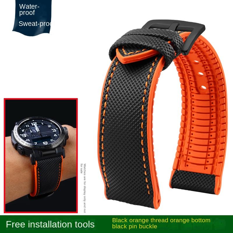 Für Casio PROTREK Bergsteiger-Armband PRG-600/PRG-650 PRW-6600/ PRW-6800 Nylon Weichgummi Sportarmband Herren Armband 24mm 24mm black