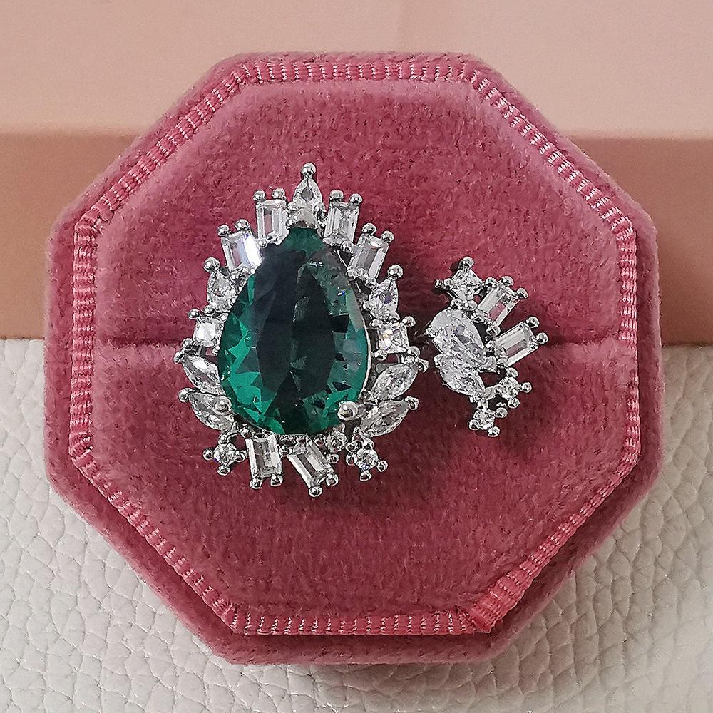 

Изумрудное открытое регулируемое кольцо - Женский стиль легкой роскоши, высокий дизайн, r8160 Open Adjustable зелёный