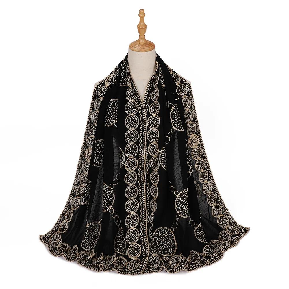 

Чорні Вишиті Хіджаб Шарфи Мусульманські Жіночі Шалі Обгортка Тюрбан Палантини Бандани Пов язка на Голову Буфанда Фуляр Тюрбан Жіночий 70*190см