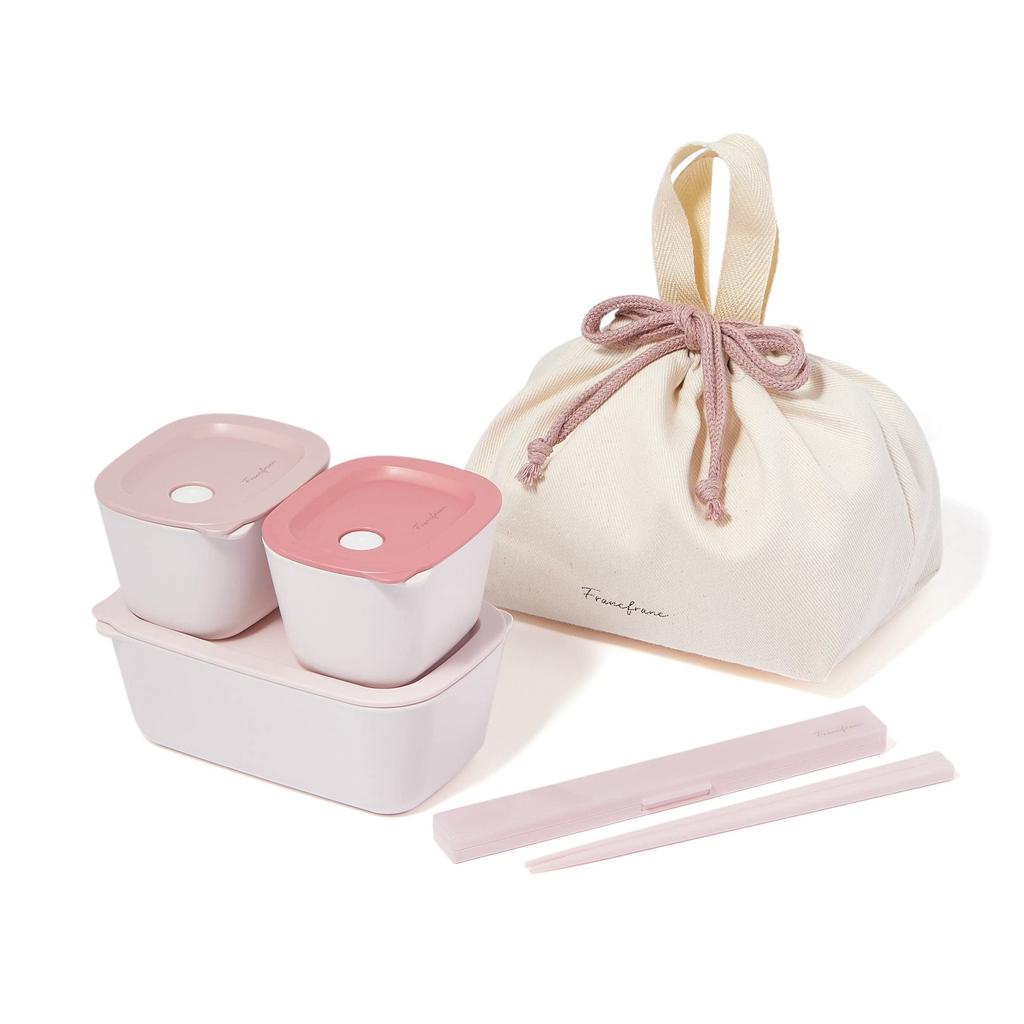 Francfranc Lunch Box Complete 5-Piece Set [All 3 Colors]- Includes Lunch Box, Chopsticks, Case, Pouch, Dishwasher Safe