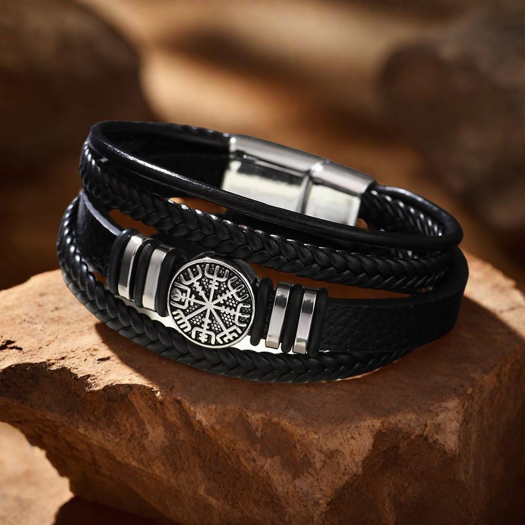 Braided Leather Rope Bracelet Fashion Punk Style Multi-layer Men's Bracelet Fashion Trend Compass Personality Bracelet