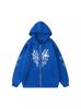 Cross-border Spider Web Heart Print Fleece-Lined Hooded Cardigan
