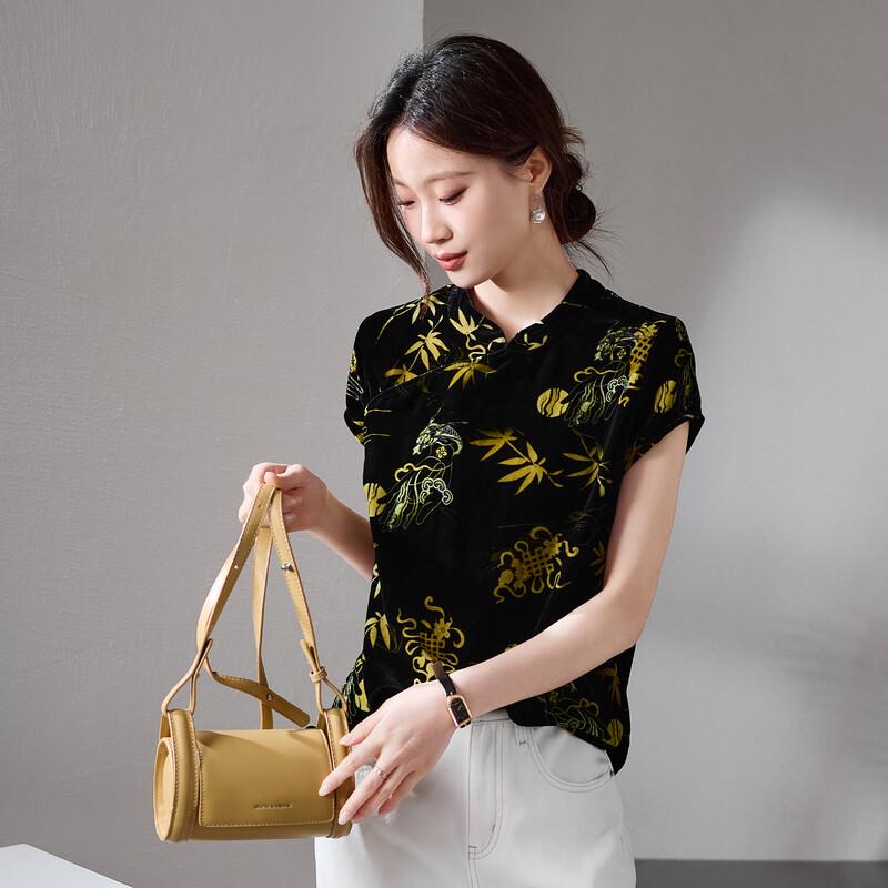 SOFSIL Women s New Chinese Style Printed Short Sleeve Blouse XL