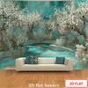 2D Teal Garden Photography Background, Vintage Spring Blossom Tree Fountain Decor Banner