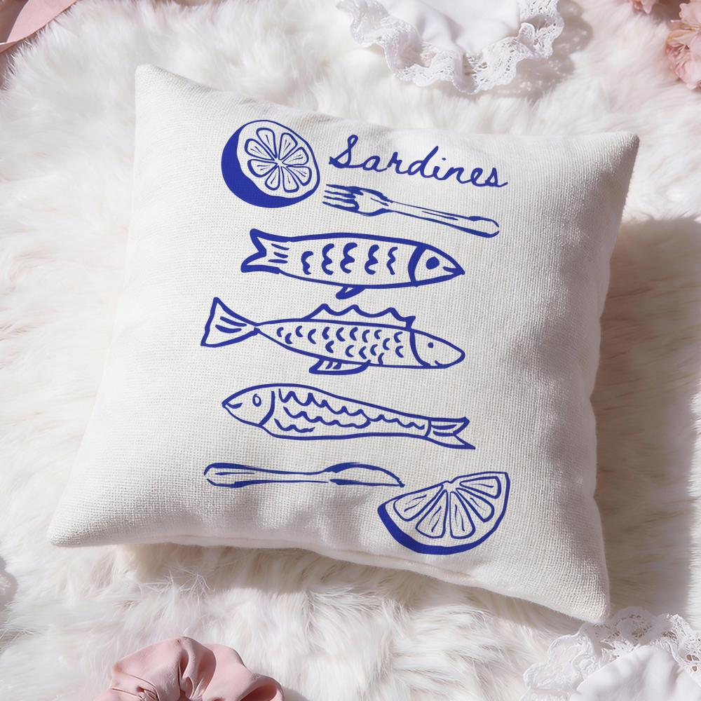 Coastal Charm Sardine Cushion Cover Premium Comfort Reversible Pillow Cove -Two in One Design for Any Room & Car Interior