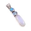 Natural Rainbow Moonstone,Australian Opal 925 Solid Silver Pendant 1.75'' T4L51