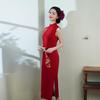 Cheongsam New Chinese 1011 Red Improved Young Republic of China Style Acetic Acid Embroidered Long Dress Double Layer