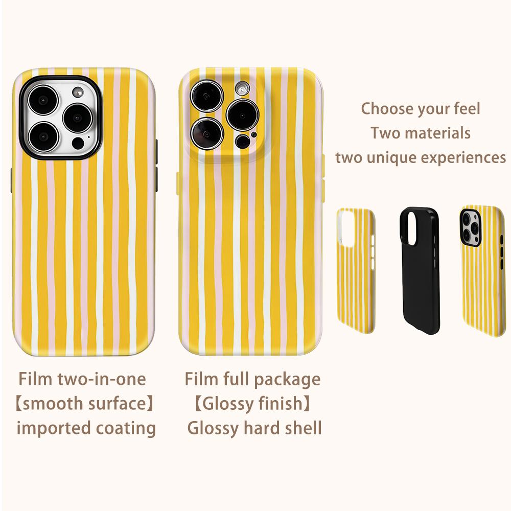 Yellow Powder Vertical Stripes Phone Case for iPhone 17 16 15 14 13 12 11 Pro Max Air Plus Luxury Double-layer Back Cover