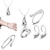 Beautiful Silver Plated Water Drop Jewelry Ensemble Includes Bracelet Necklace Earrings And Ring