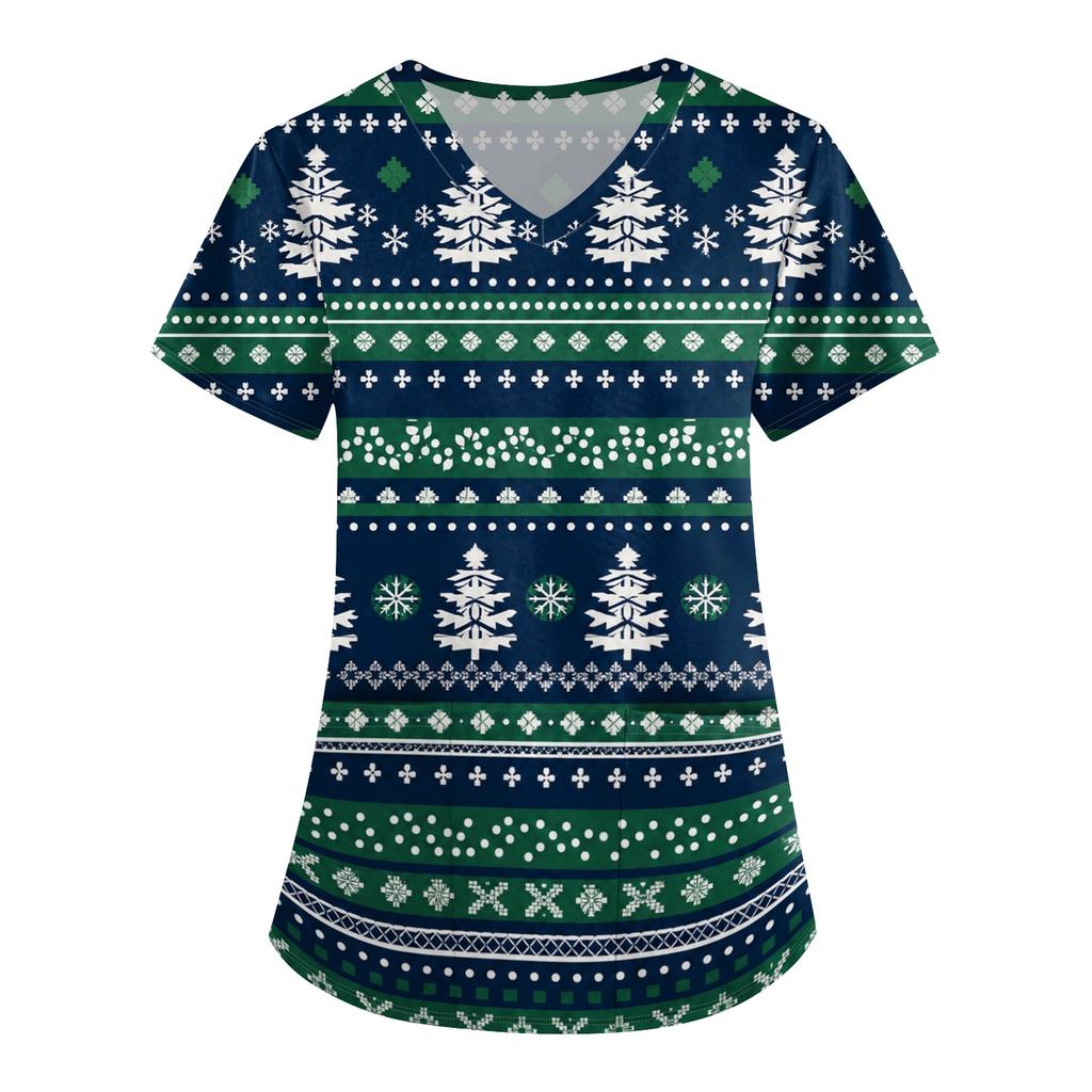 Women's Casual Fashion Printed Neck Top with Three-Quarter Sleeves for Christmas