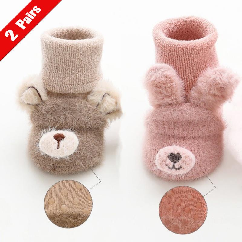1/2Pairs Newborn Baby Socks For Girls Boys Winter Terry Soft Thick Warm Anti Slip Toddler Socks Cute Cartoon Infant Socks 0-3Y