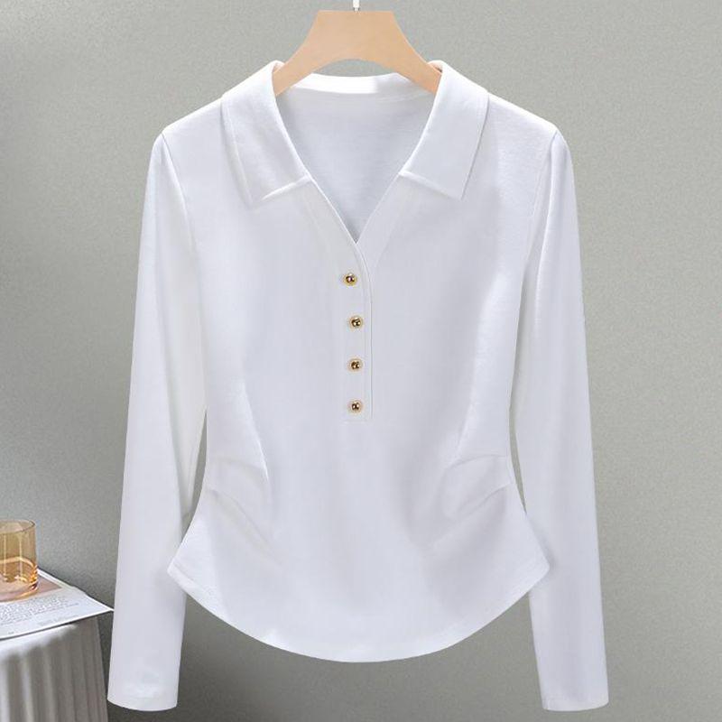 Women's Pure Cotton Fashion Polo Collar T-Shirt - Slimming, Stylish & Versatile Top for Autumn 2025