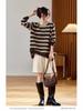 2025 Autumn/Winter Women's Loose Striped Wool Sweater - Round Neck, Straight Shoulder Comfy Knitwear
