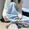 Blue Chenille Wide-leg Pants Women's New Autumn High-waisted Loose and Narrow Winter Velvet Straight-leg Casual Pants